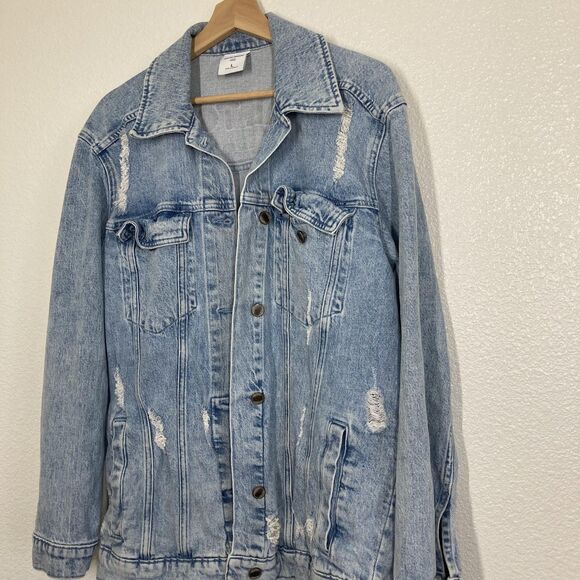 Social Tourist Jacket Large Distressed Denim Trucker Los Angeles California - Picture 5 of 16